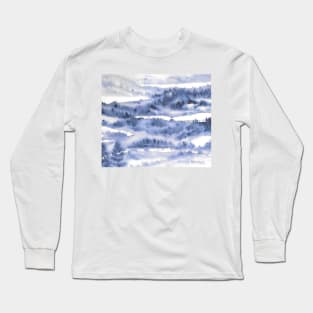 Christmas Card, Holiday Card, Watercolor Card, Winter in Midnight Blues Long Sleeve T-Shirt